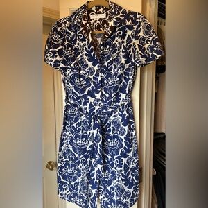 Trina Turk Navy Palm Patterned Dress